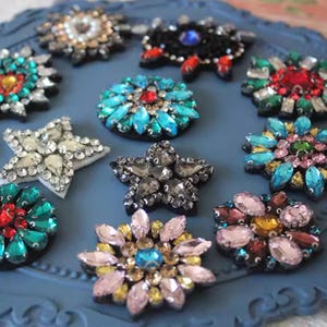 Rhinestone  Epaulette Beaded Flower Patch  Badge Motif Sewing Applique for Corsage ,Brooch,Craft
