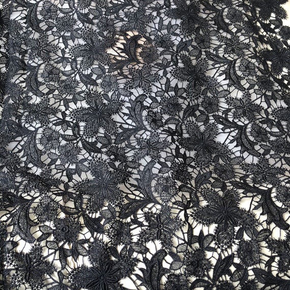 Black Lace Fabric by the Yard Black Flower Lace Mesh Delicate