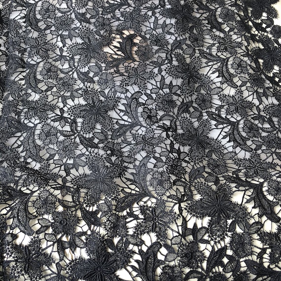 Black Lace Fabric by the Yard Black Flower Lace Mesh Delicate