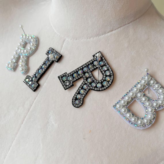 Iron on Beaded Letter Colorful Shine Capital Letter   Pearl  Alphabet Embellished for DIY Craft Supplies,Clothing