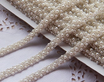 Beaded Trim by Yard Pearl Lace Fringe Trim  Party Costumes Trimming Sewing Embellished for DIY Crafting Wedding Dress Straps