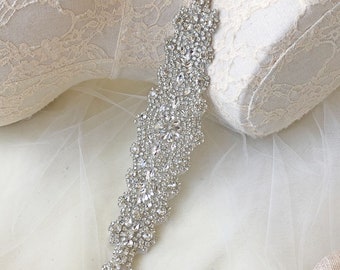 Crystal Rhinestone Trim Applique for Bridal Sash Belt   Wedding Dress Applique Iron on Rhinestones Embellished  Bling Accent