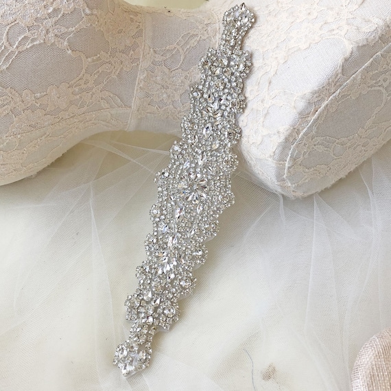 “Bling!” Crystal appliqué Bridal Sash Amazon.com: DUOBAO Rhinestone Applique AB Silver Wedding  main image 3