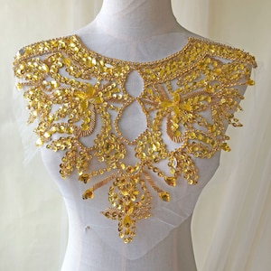 Rhinestone Neckline Applique  Beaded Sequined Collar Patch Applique Bling Embellished for Ballgown Party Costumes