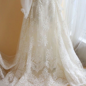 Corded Embroidery Flower Lace Fabric by yard Wedding Dress Lace Tulle  White  Lace Overlay  55 inches Width