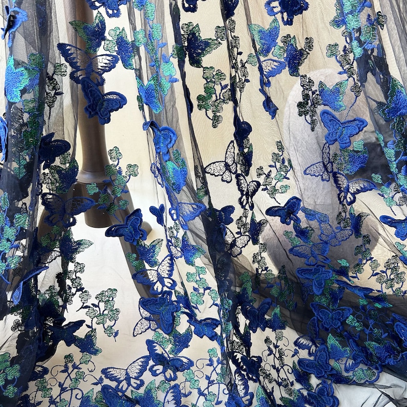 Butterfly Lace Fabric by the Yard Butterfly Lace Dark Blue Etsy