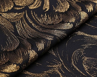 Golden Feathers Jacquard Fabric by yard Shimmery Floral Fabric Drapery for Tuxedo  Party  Dress  63 inches Width