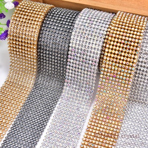 Hot Glued Diamond Rhinestone Mesh Ribbon Bling Rhinestone Wrap Ribbon for Wedding,Party Supplies