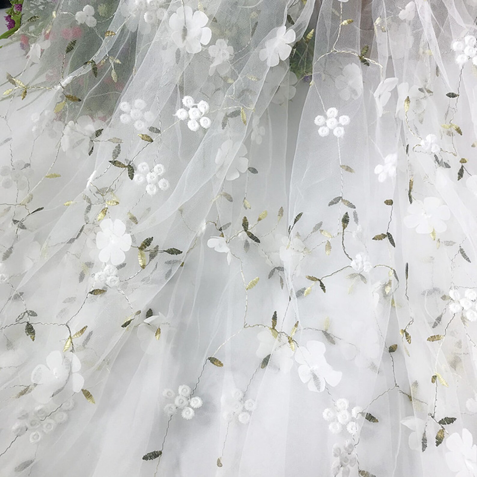 Soft Floral Lace Tulle by the Yard Embroidery Leaves Vine Lace Etsy