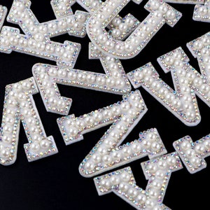 Iron on Beaded Letter Colorful Shine Capital Letter   Pearl  Alphabet Embellished for DIY Craft Supplies,Clothing