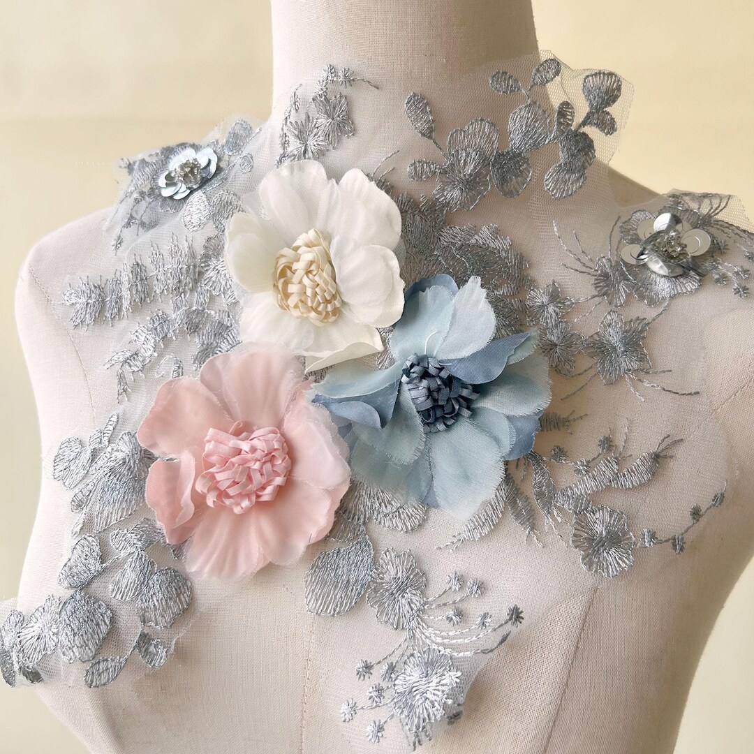 3d ribbon floral applique tailored shirt main image 1