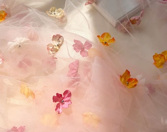 Beaded Flower Lace Fabric Exquisite Colorful Flower Tulle for Party Dress 55 inches Width