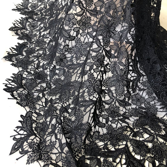 Black Lace Fabric by the Yard Black Flower Lace Mesh Delicate Fabric Tulle  for Evening Ballgown Maxi Dress 