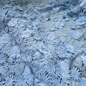 Blue  Guipure Fabric  Hollowed 3D Flower Lace Fabric Blossom  Wedding Accessories