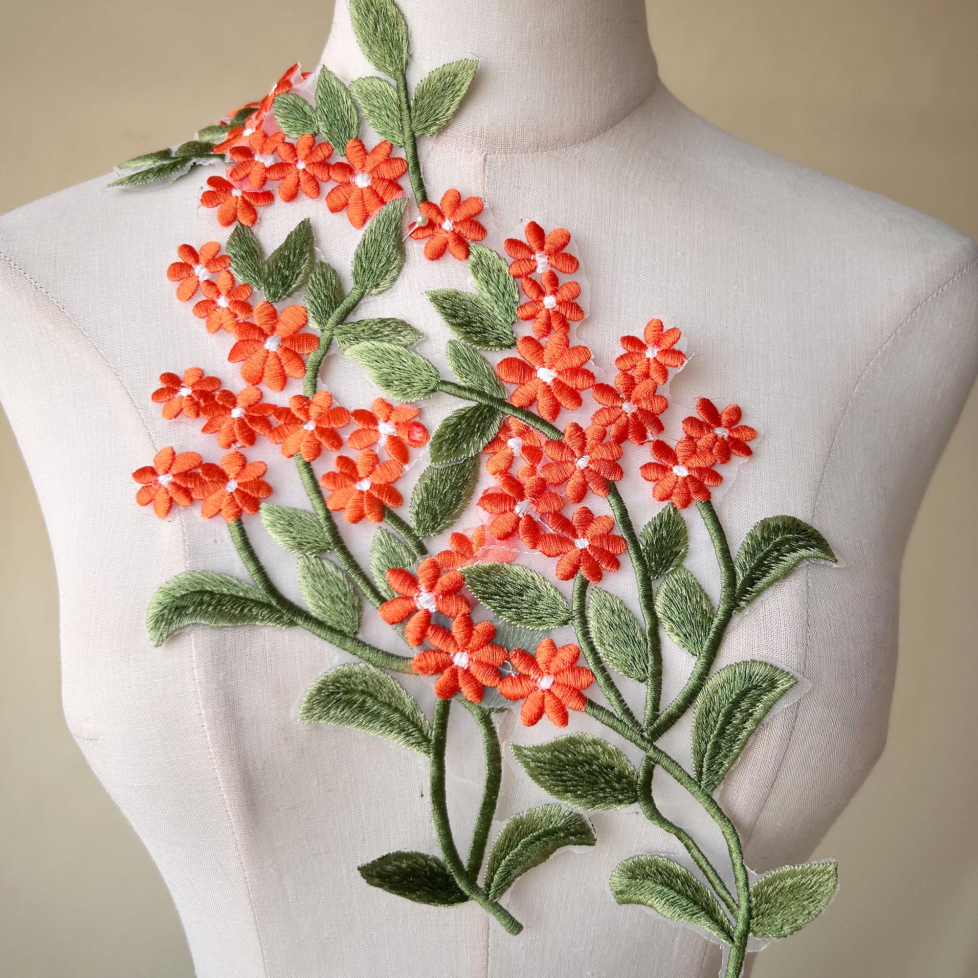 Toppe In Pizzo Ricamato A Specchio - Coppia Foglie Verdi Per Cucito Su Abiti E Costumi - Foto 4