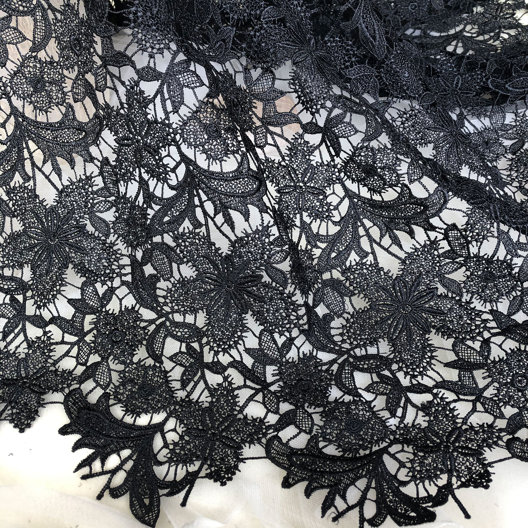 Large black lace Fabric  Black lace fabric, Lace print, Organic