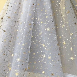 Gold Foil Star Fabric By the yard Celestial  Lace  Fabric Stars  Lace Tulle for Wedding,Party 59 inches Width