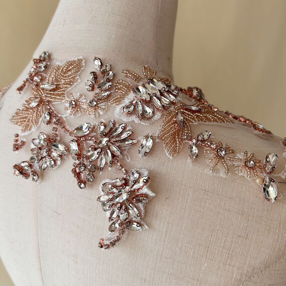 Rose Gold Rhinestone Bling Accessories Beaded Crystal Applique for Wedding  Dress - Etsy