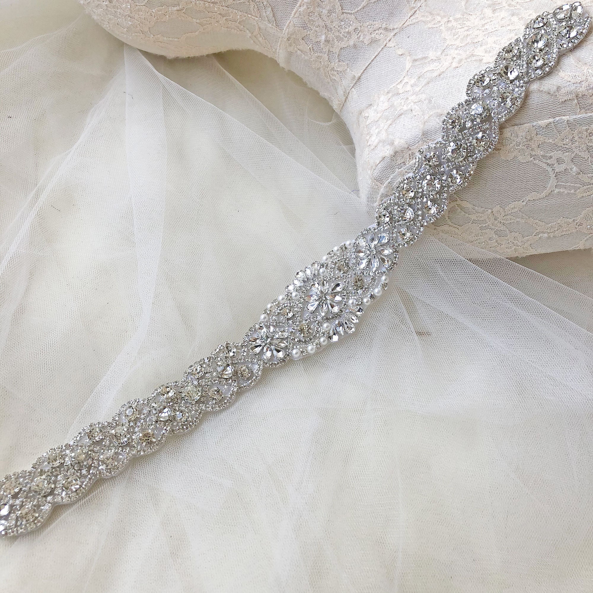 5838 Rhinestone Belt Crystal Applique Bridal Wedding Dress Beaded applique rhinestone crystal bridal sash/beaded bridal belt  main image 2