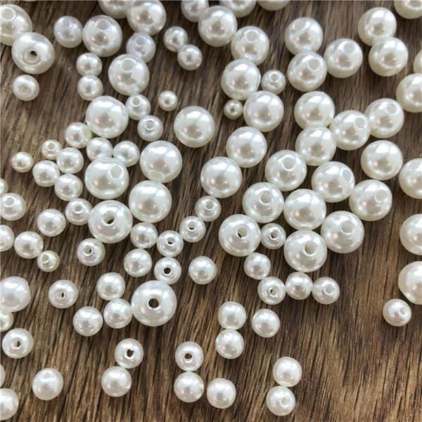 100pcs Pearl Beads Through Hole Ivory Pearl Vase Filler Craft Beads Loose Pearls for Jewelry Making, Crafts
