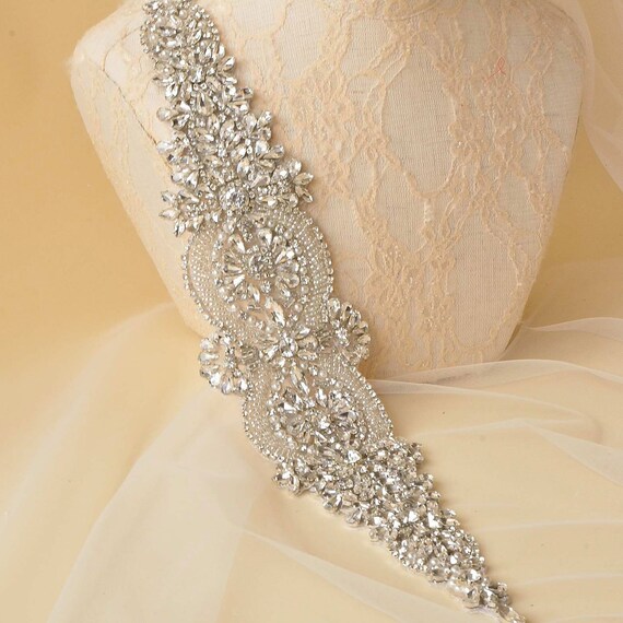Wedding Belt Applique Rhinestone Sash Belt Applique Hot Fixed