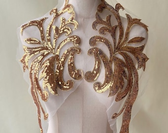 Sparkling  Applique Mirror Pair Embroidery Patch  Sequined Bodice Applique  for  Bolero Party Costumes Dress