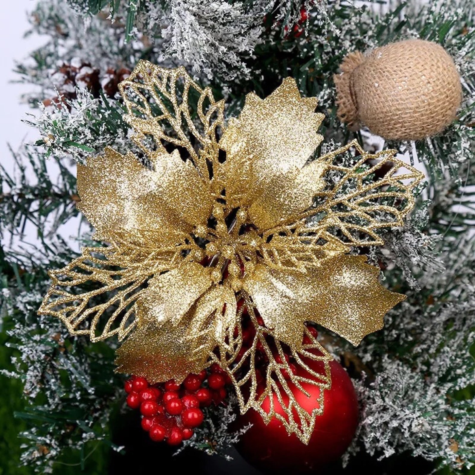 5pcs Glitter Christmas Flower Artificial Flowers Merry Etsy