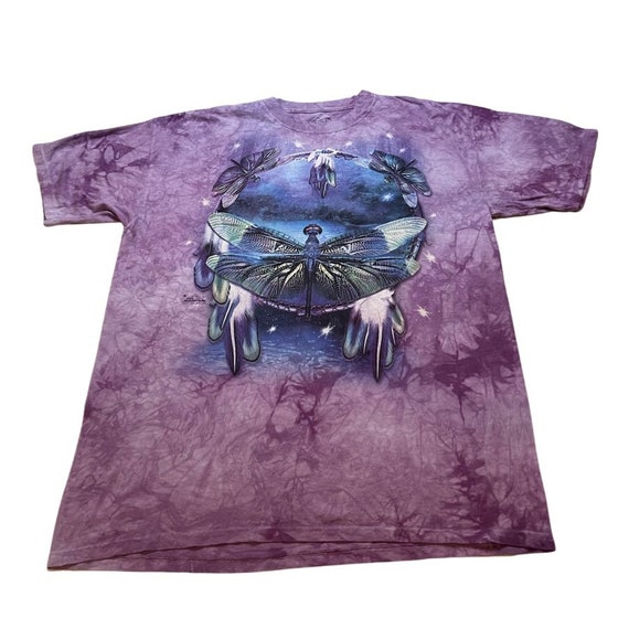 Vintage 90s Purple Dragonfly Tie Dye Graphic T-Sh… - image 1