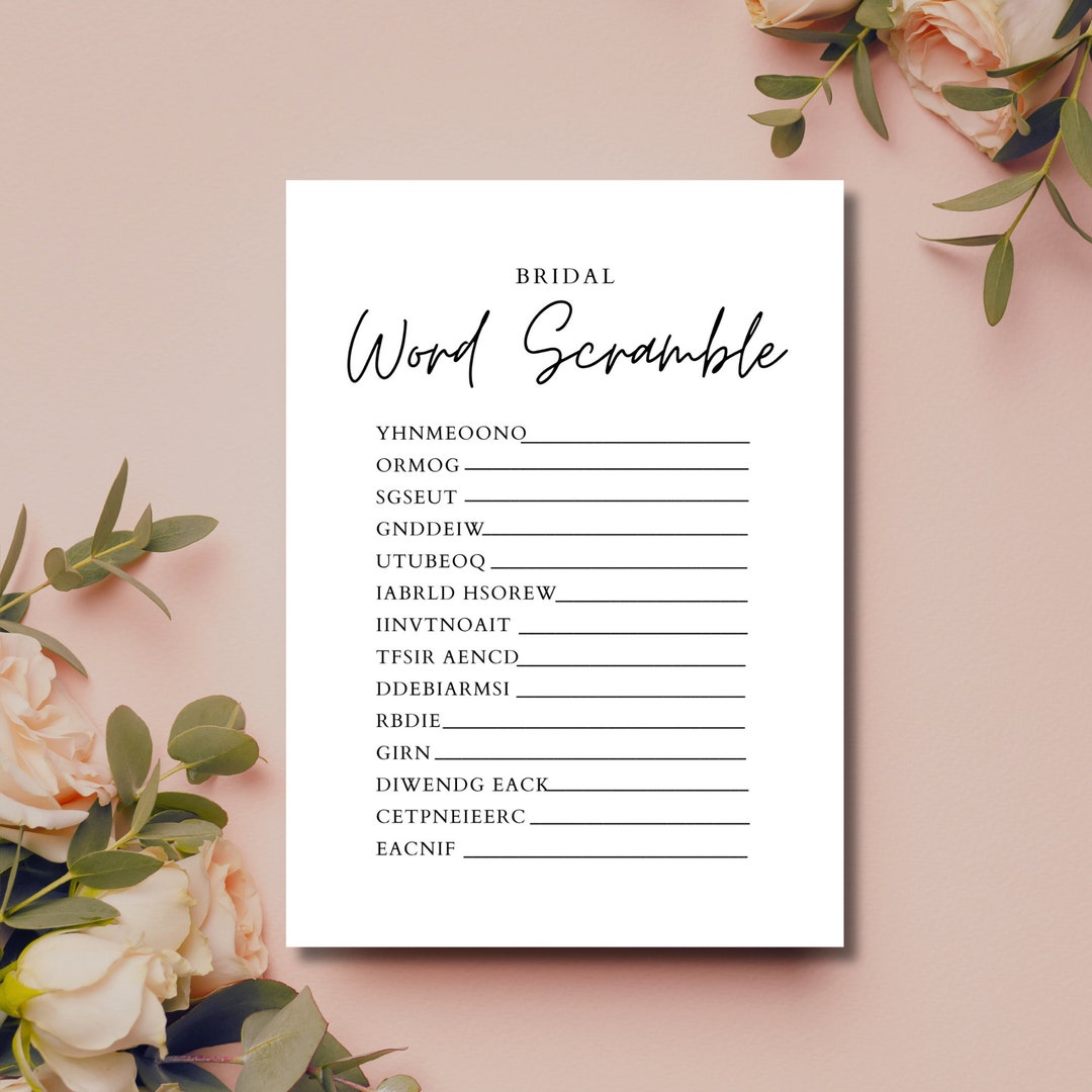 Bridal Shower Word Scramble Game, Bridal Shower Game, Printable Game