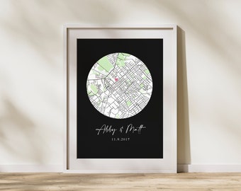 First Date Map - Wedding Map - Anniversary Map - First Met Map