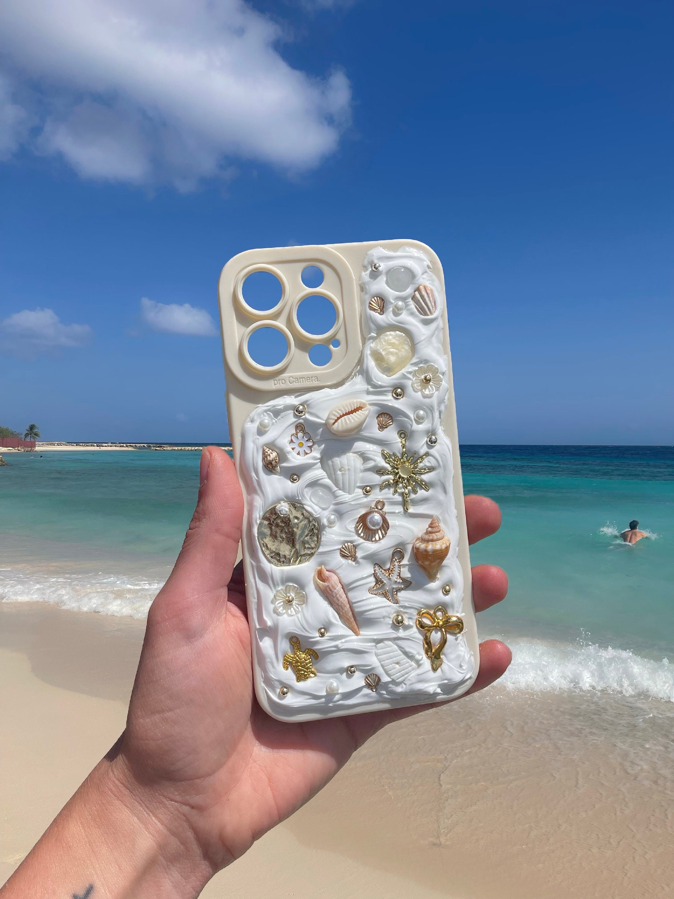 Seashell Phone Case, Decoden, Mosaic Phone Case, Beach Coastal Aesthetic, Handmade, Handpicked Curacao Hawaii Florida Shells & Seaglass