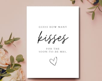 How Many Kisses For The Soon To Be Mrs Game, Bridal Guessing Game, Instant Digital Download, Printable Wedding Decor, Bridal Shower Games