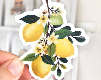 Lemon Blossom Vinyl Sticker | citrus fruit waterproof die cut durable sticker | water bottle, laptop, notebook, planner, cell phone