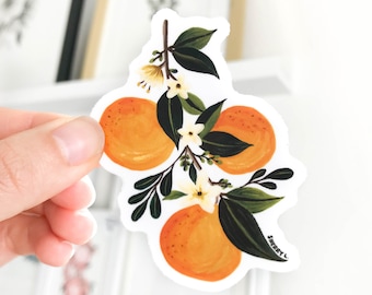 Orange Blossom Vinyl Sticker | citrus fruit waterproof die cut durable sticker | water bottle, laptop, notebook, planner, cell phone