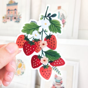 Strawberry Vinyl Sticker | floral fruit waterproof die cut durable sticker | water bottle, laptop, notebook, planner, cell phone