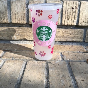 Dog Mom Starbucks Cup Reusable Starbucks Cup Personalized Starbucks Cup Custom gift Animal print Paw Print Light pink