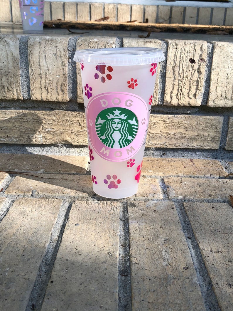 Dog Mom Starbucks Cup Reusable Starbucks Cup Personalized Starbucks Cup Custom gift Animal print Paw Print Light pink