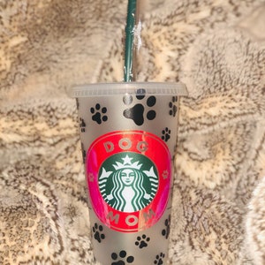 Dog Mom Starbucks Cup Reusable Starbucks Cup Personalized Starbucks Cup Custom gift Animal print Paw Print holographic red