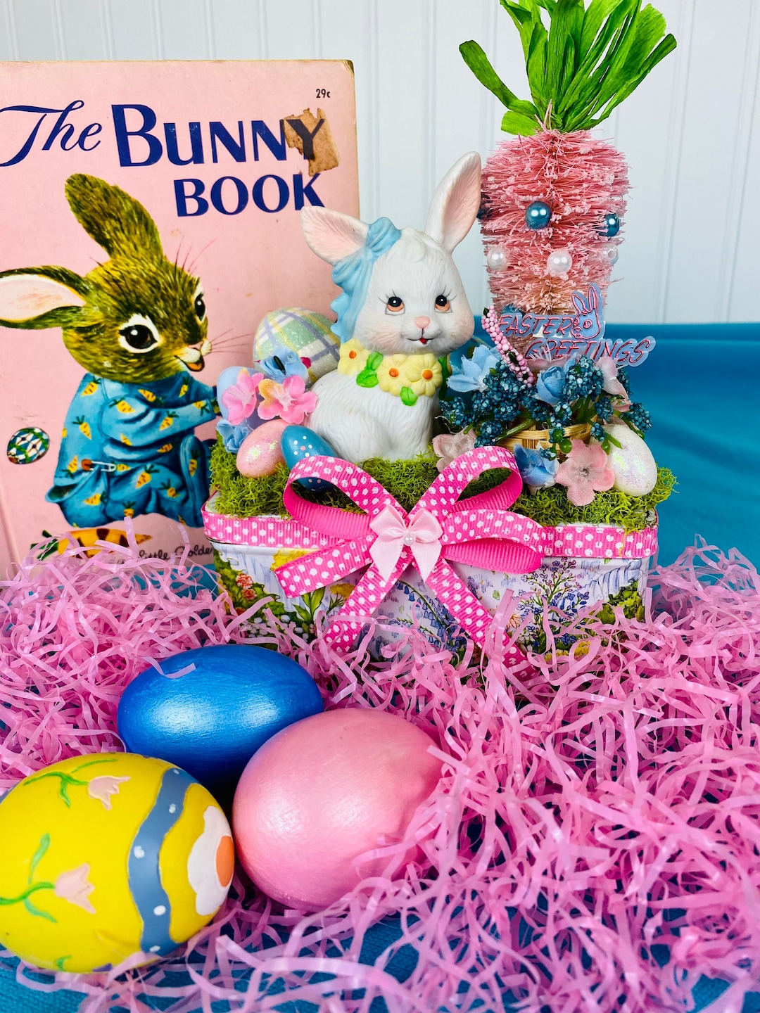 Vintage Inspired Easter Decor / Vintage Homco Bunny / Easter Assemblage