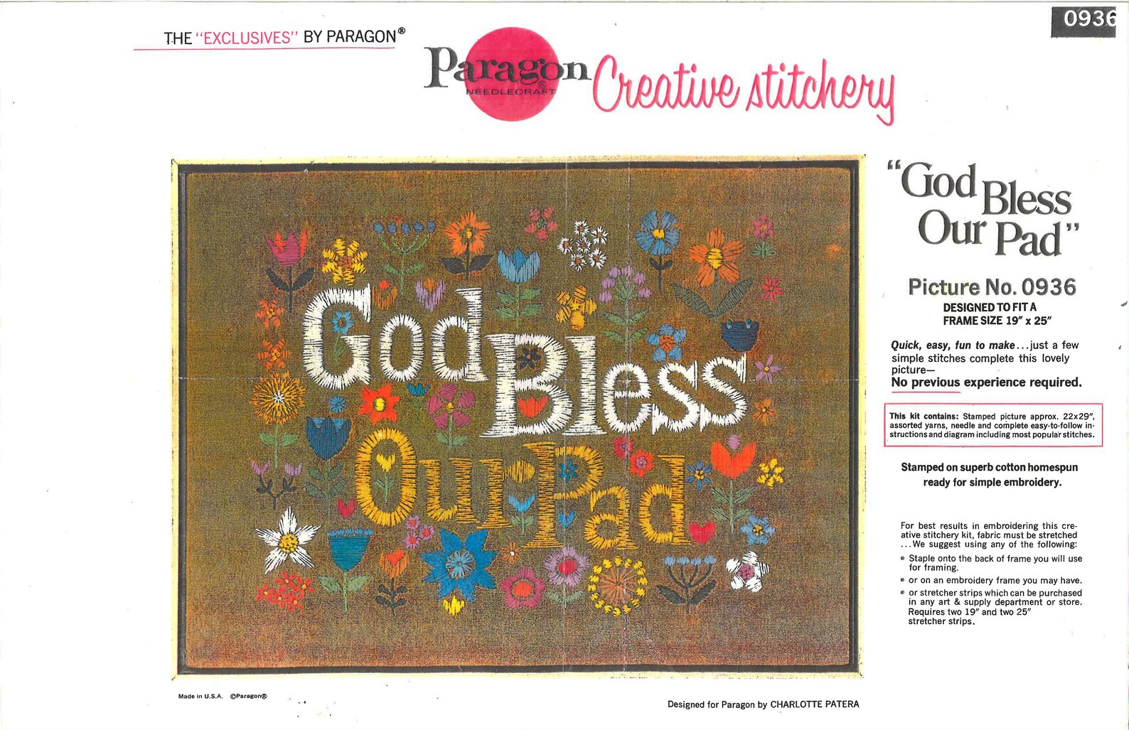 God Bless Our Pad, kit Crewel d'inspiration vintage God Bless Our Pad, kit Crewel d'inspiration vintage