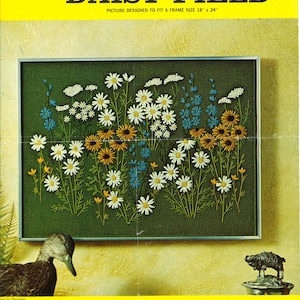 Vintage Crewel Embroidery / Daisy Crewel / Daisy Field / Paragon / Digital Pattern / Instant Download / 1970s Design