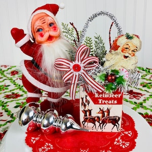 Vintage Inspired Christmas Reindeer Treats Box Ornament / Retro Christmas Ornament / Retro Deer / Hostess Gift