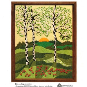 Vintage Crewel Embroidery / Vintage Embroidery / Sunset Crewel / Crewel / Vintage Pattern / 1970s Design