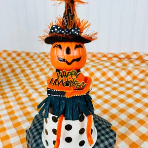Vintage Halloween Pumpkin Treat Cup Assemblage Witch Hat Happy Halloween Cupcake Topper