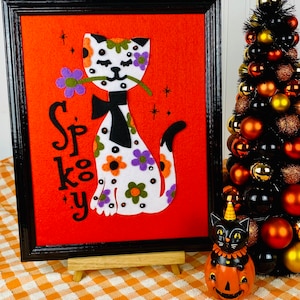 Vintage Inspired Halloween Decor / Atomic Cat / Mid Century Modern Halloween / Retro Halloween Decor / Halloween Kitsch / Spooky Cat