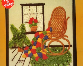 Vintage Crewel Embroidery / Rocking Chair Crewel / Crewel Pattern / Boho Crewel / Fern Crewel / Digital Pattern / 1980 Design