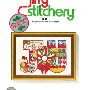 Vintage Crewel Embroidery Digital Pattern / Joy / Christmas Crewel Pattern / Jiffy Stitchery / Chris Davenport / 1970's Design