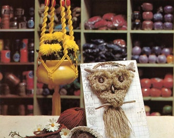 Vintage Macrame Patterns / Macrame Owl Pattern / Macrame Plant Hanger Pattern / Macrame Bracelet and Key Chain Pattern / 1970s Design