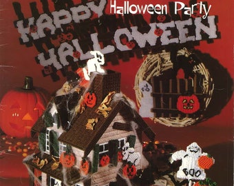 Vintage Plastic Canvas Pattern / Plastic Canvas Haunted House Halloween Party / Halloween Plastic Canvas / Vintage Halloween Craft