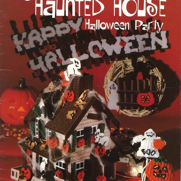 Vintage Plastic Canvas Pattern / Plastic Canvas Haunted House Halloween Party / Halloween Plastic Canvas / Vintage Halloween Craft